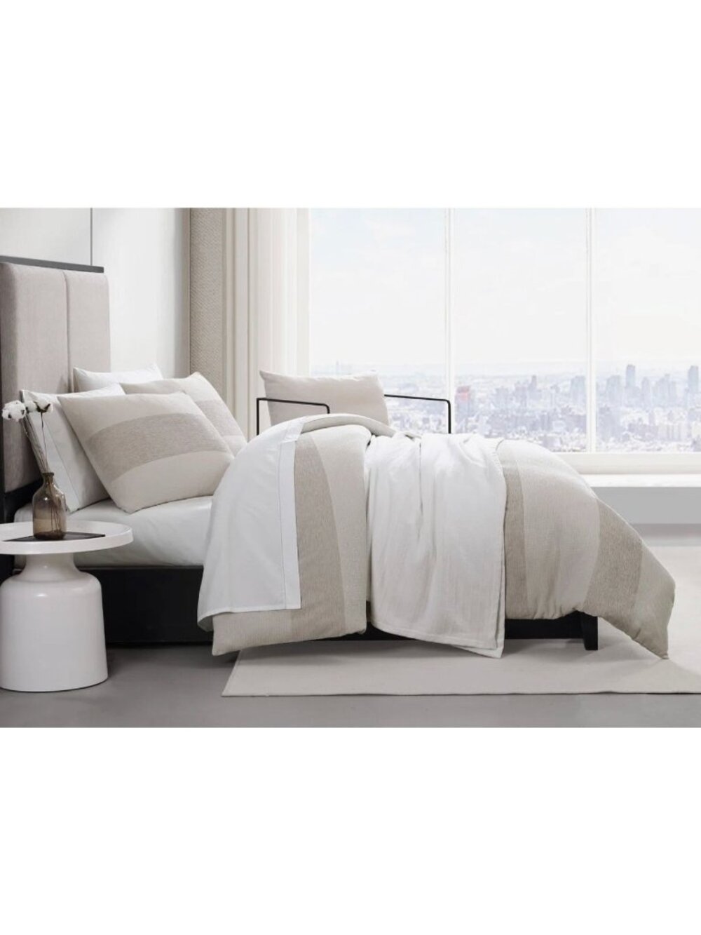 Vera Wang Chenille Waffle Stripe Beige Duvet Cover Set (3 pieces) - QUEEN
